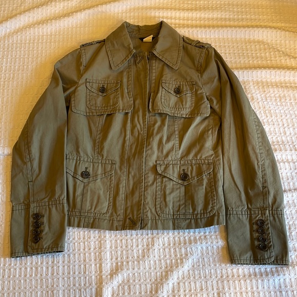 J. Crew Green Cropped Utility Jacket - Picture 1 of 7
